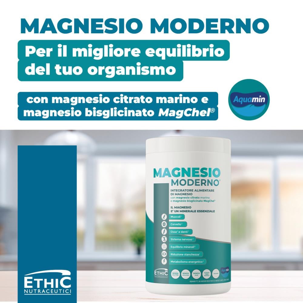 EthicSport Integratore Alimentare di Magnesio Citrato Marino e Bisglicinato Magchel